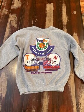 Vintage FedEx Orange Bowl 1998 Tennessee vs Nebraska Crewneck Sweatshirt - Gray